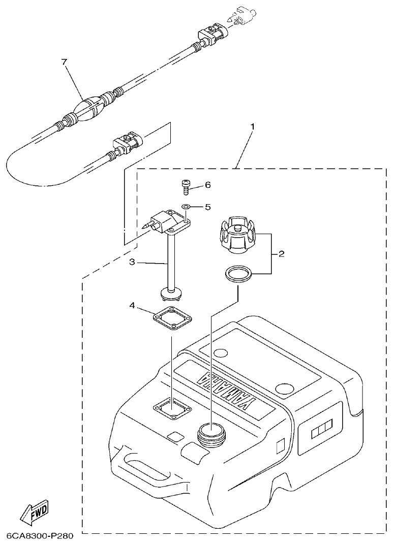 Yamaha F70AET FUEL TANK 1 parts diagram
